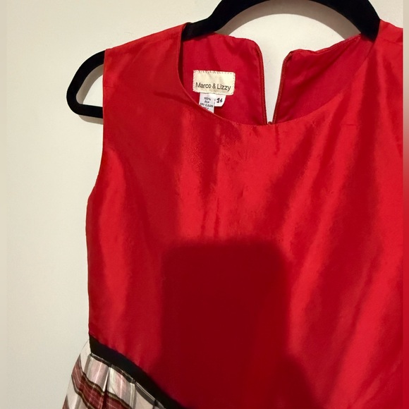 Marco & Lizzy 100% silk/tule Red & plaid, sleeveless dress. NWT Sz 14 paid $200. - Picture 4 of 10